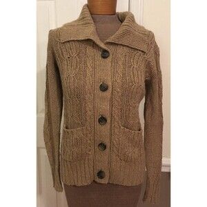St. John's Bay Woman's Size S Cardigan Sweater Beige Long Sleeve Button Up